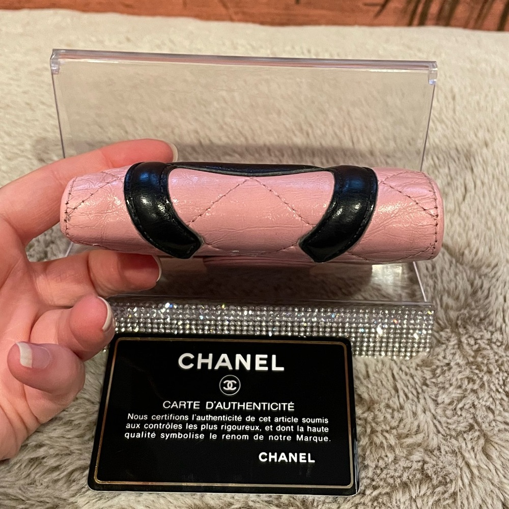 Chanel Cambon Pink Quilted Calfskin Leather with Black Large CC Bi-fold Wallet - Picture 9 of 13